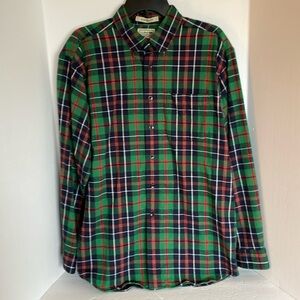 LL Bean traditional fit green plaid flannel shirt Men’s size Large
